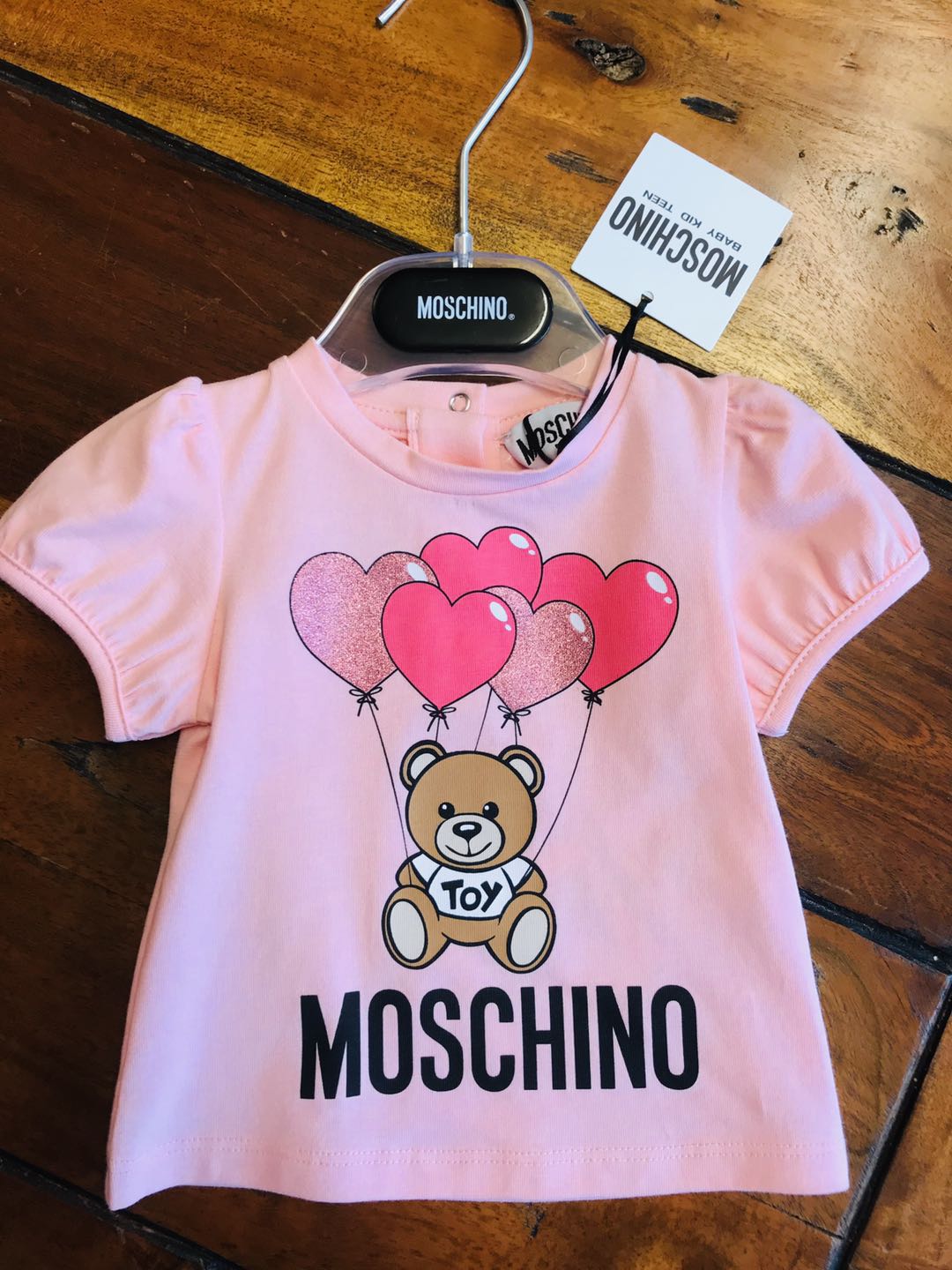 moschino 2020春夏系列 婴儿款气球小熊粉色t恤上衣